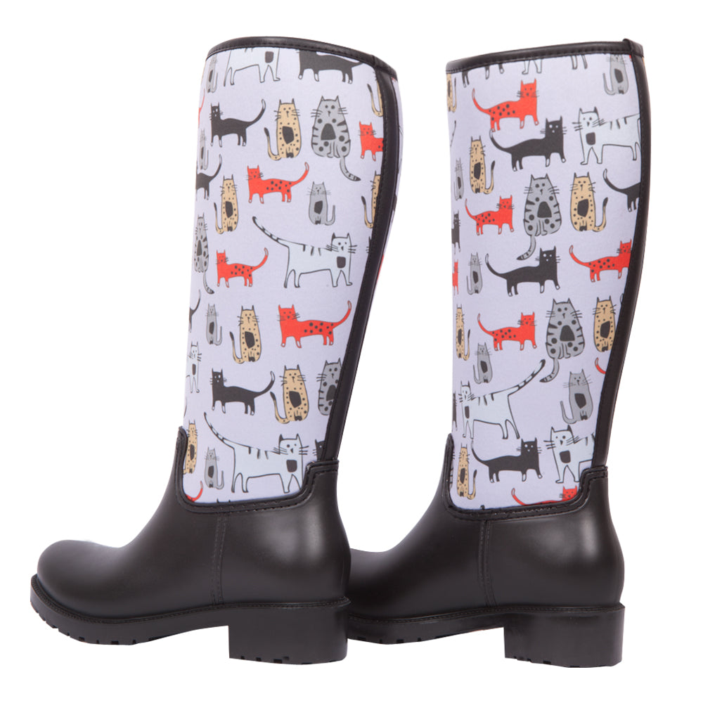 BiggDesign Cats Boots, Rain boot, 40 Size, Black Boots, Custom Design