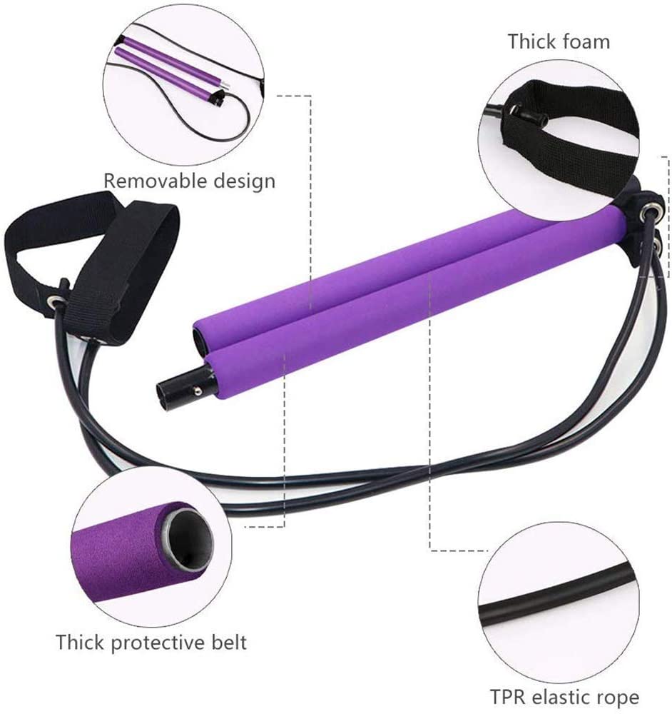 Yoga Pilates Bar Stick Exerciser Pull Rope Gym Workout Pilates Trainer